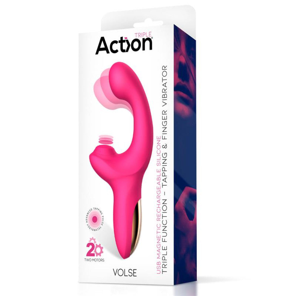 Rechargeable silicone vibrator with come-tuck movement and Volse clitoral stimulator