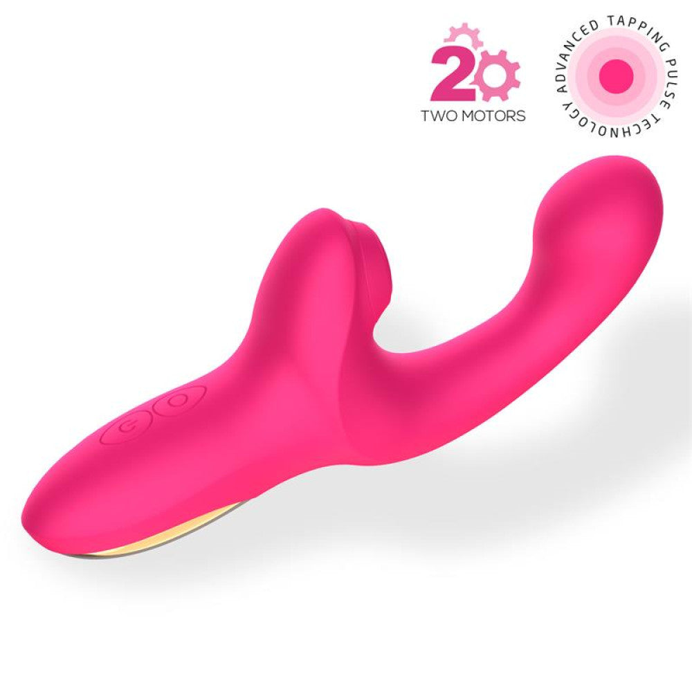 Rechargeable silicone vibrator with come-tuck movement and Volse clitoral stimulator