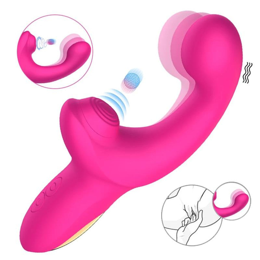 Rechargeable silicone vibrator with come-tuck movement and Volse clitoral stimulator