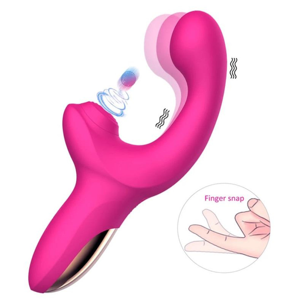 Rechargeable silicone vibrator with come-tuck movement and Volse clitoral stimulator