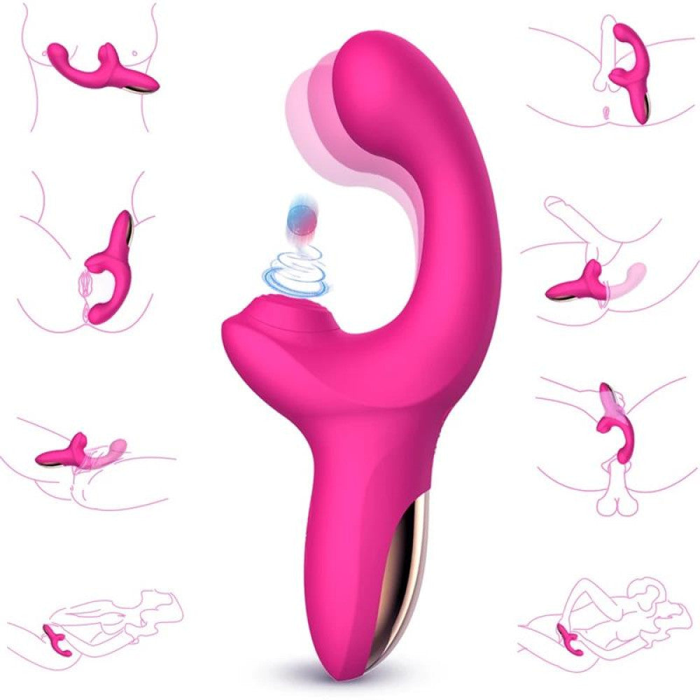 Rechargeable silicone vibrator with come-tuck movement and Volse clitoral stimulator