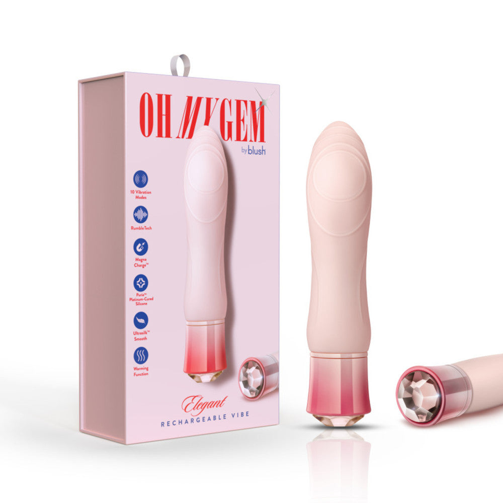 Rechargeable warming vibrator with Oh My Gem Elegant morganite crystal