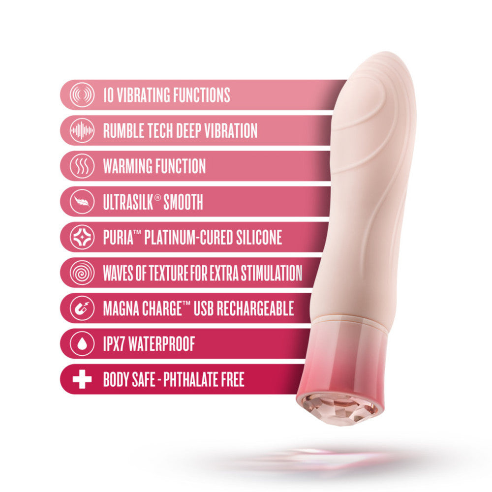 Rechargeable warming vibrator with Oh My Gem Elegant morganite crystal