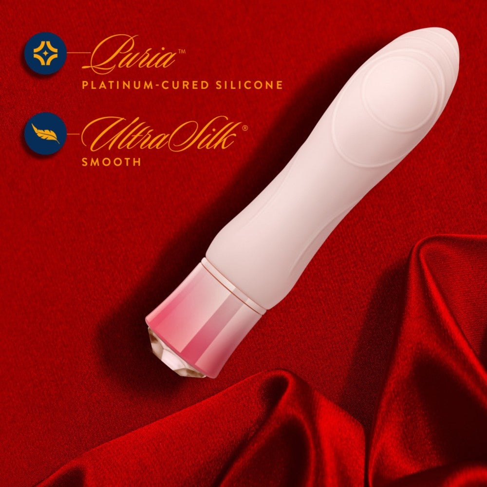 Rechargeable warming vibrator with Oh My Gem Elegant morganite crystal