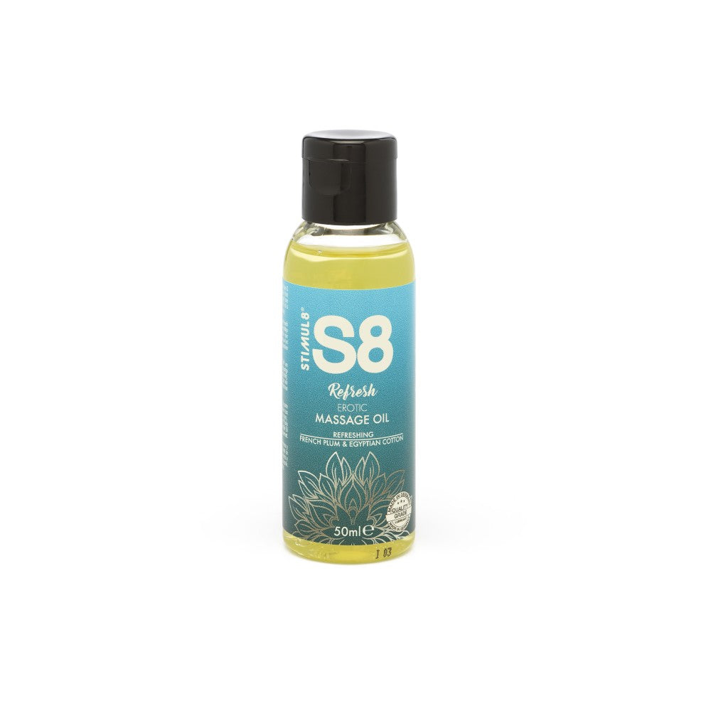 Refreshing massage oil with the aroma of French plum and Egyptian cotton S8 Refresh 50 ml.