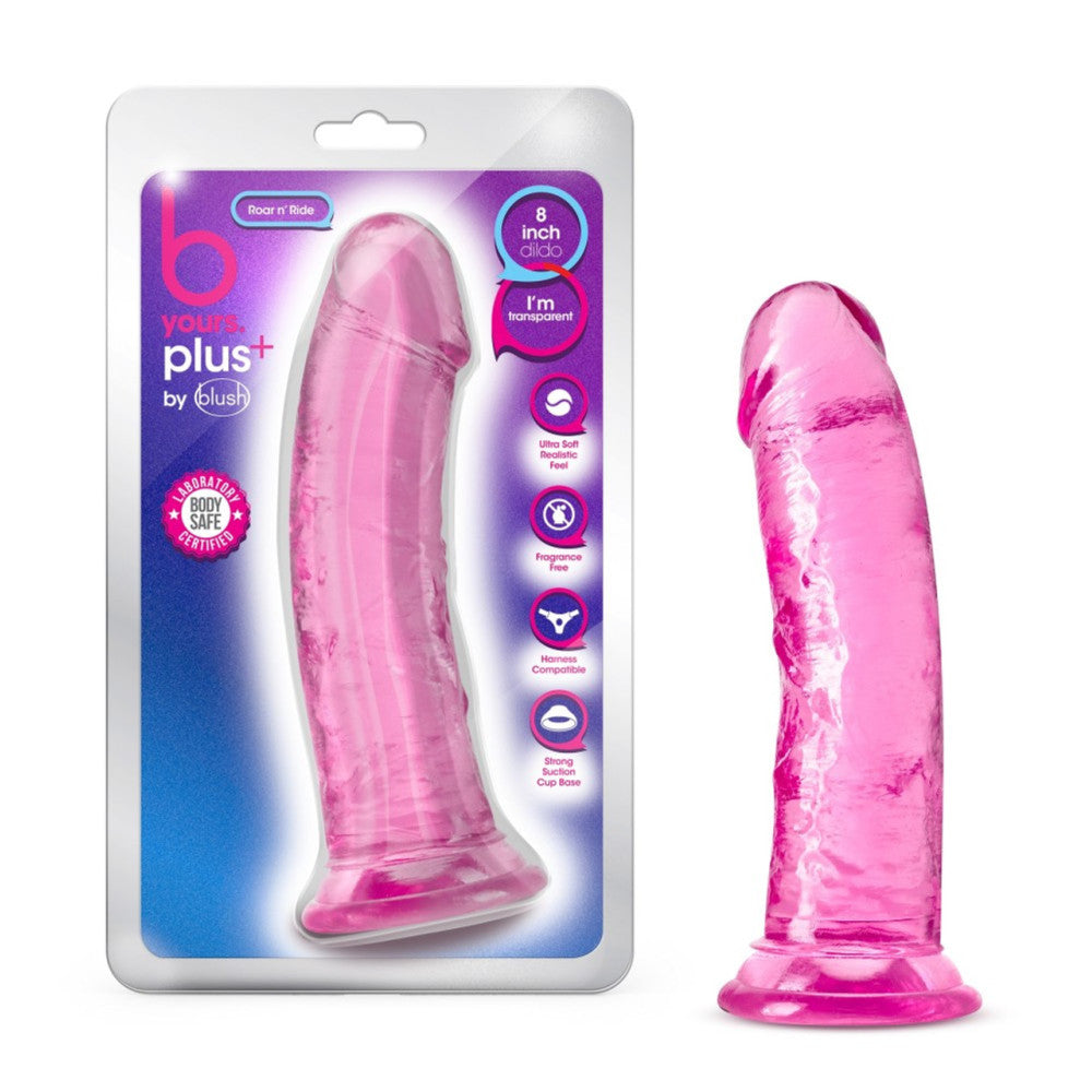 Roar n' Ride 8" Realistic Curved Jelly Dildo in Pink