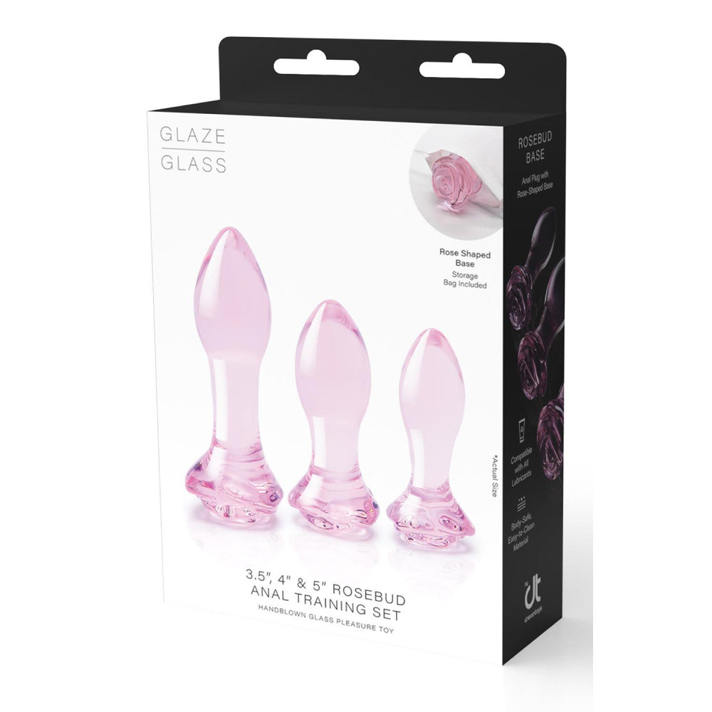 Set of 3 Rosebud glass butt plugs