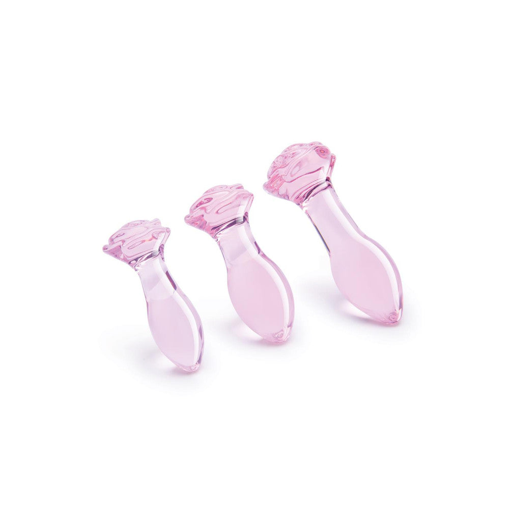 Set of 3 Rosebud glass butt plugs