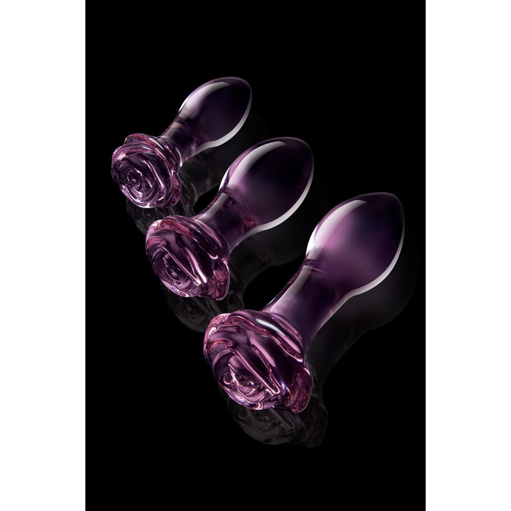 Set of 3 Rosebud glass butt plugs