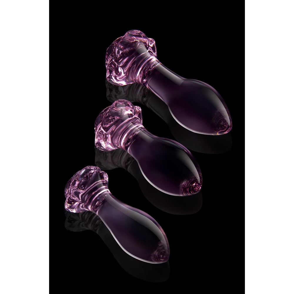 Set of 3 Rosebud glass butt plugs