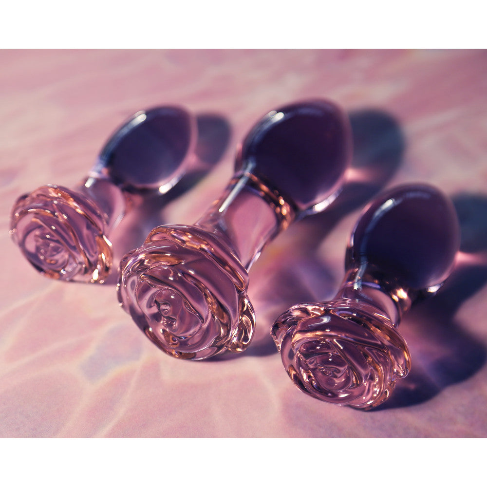 Set of 3 Rosebud glass butt plugs