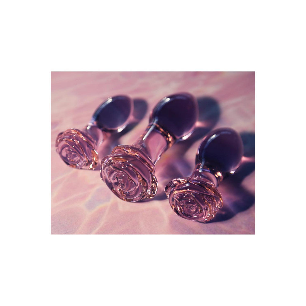 Set of 3 Rosebud glass butt plugs