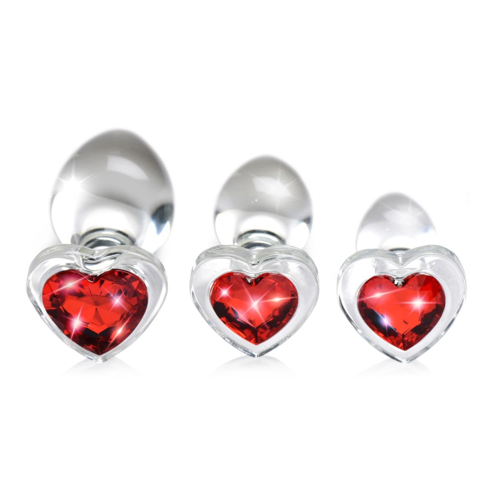 Set of 3 glass butt plugs with a red crystal heart Booty Sparks Red Heart