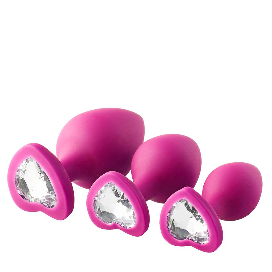 Set of 3 pcs. Flirts pink heart silicone butt plugs