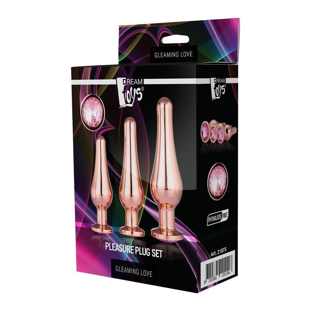 Set of 3 pcs. Gleaming Love rose gold crystal butt plugs