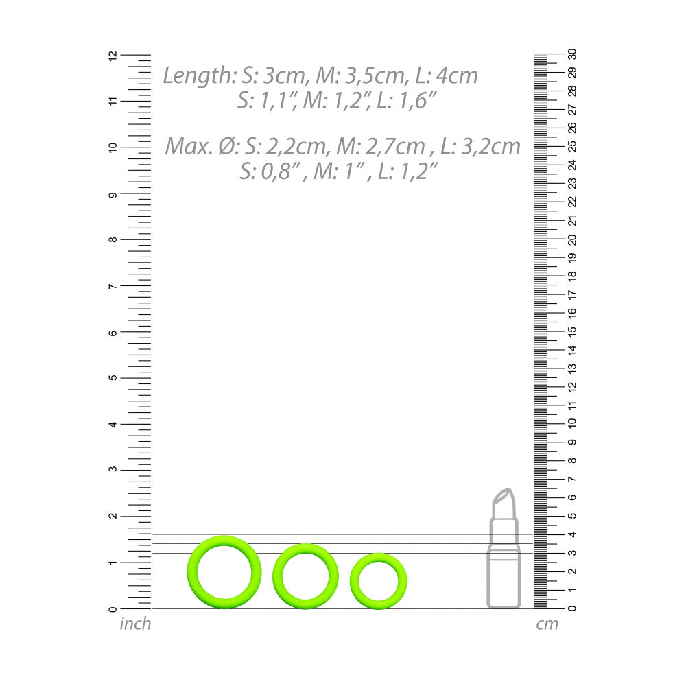 Set of 3 pcs. fluorescent silicone rings Glow In The Dark Ouch!