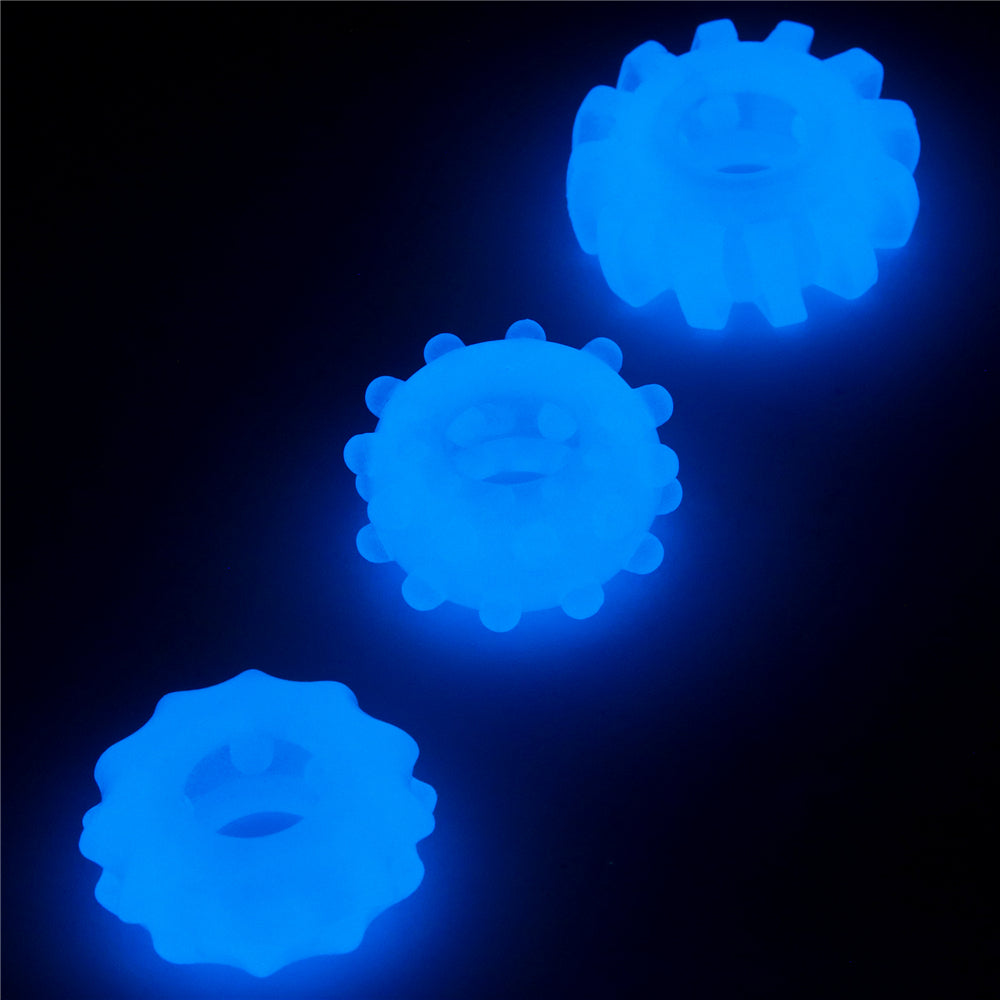 Set of 3 pcs. glow in the dark cock rings Lumino blue