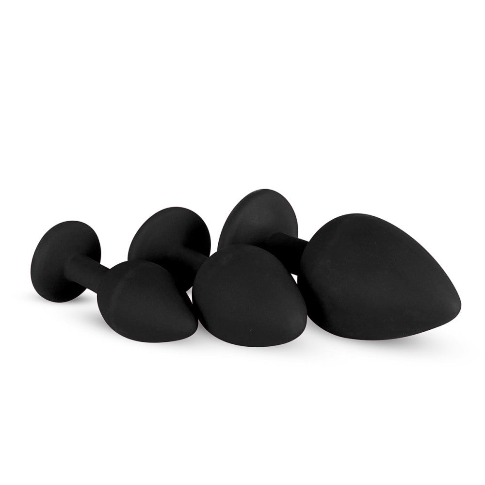 Set of 3 pcs. silicone butt plugs with Diamond crystal black