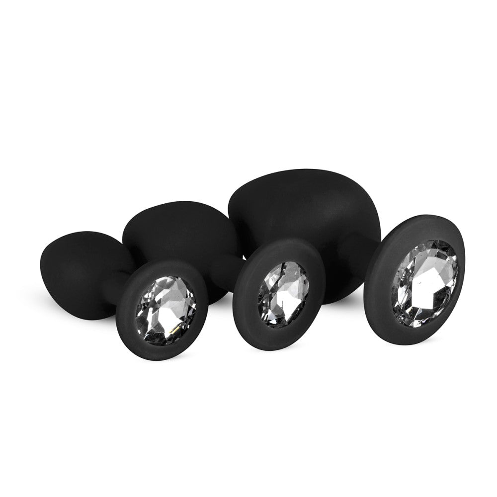 Set of 3 pcs. silicone butt plugs with Diamond crystal black