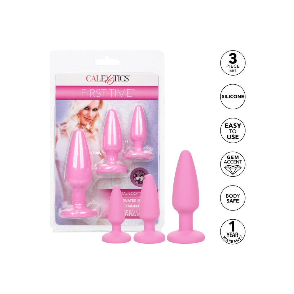 Set of 3 silicone anal dilators with First Time crystal