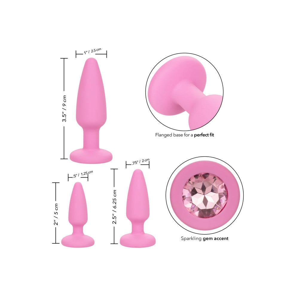 Set of 3 silicone anal dilators with First Time crystal