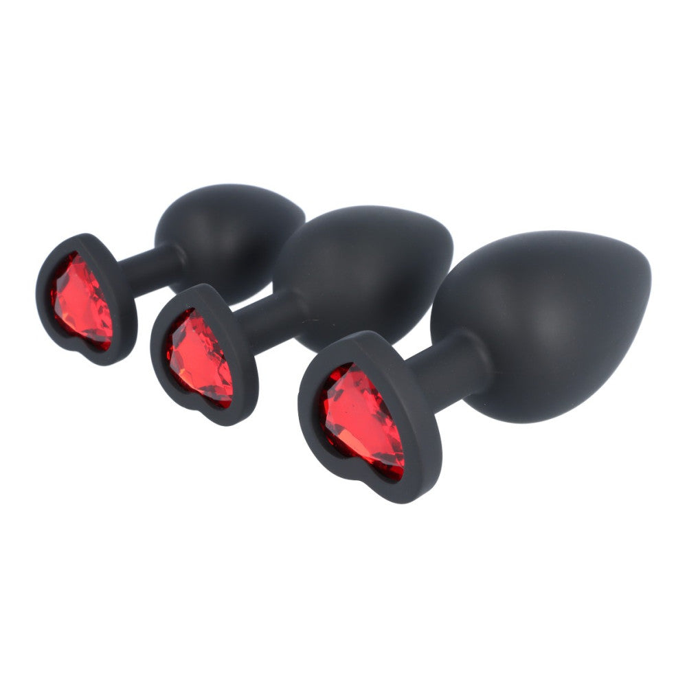 Set of 3 silicone butt plugs with a red heart Virgite E14