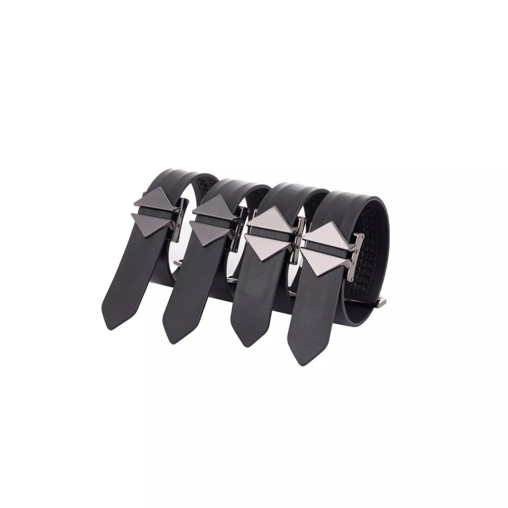 Set of Adjustable Leather Restraints with Metal Connector Lockink Black