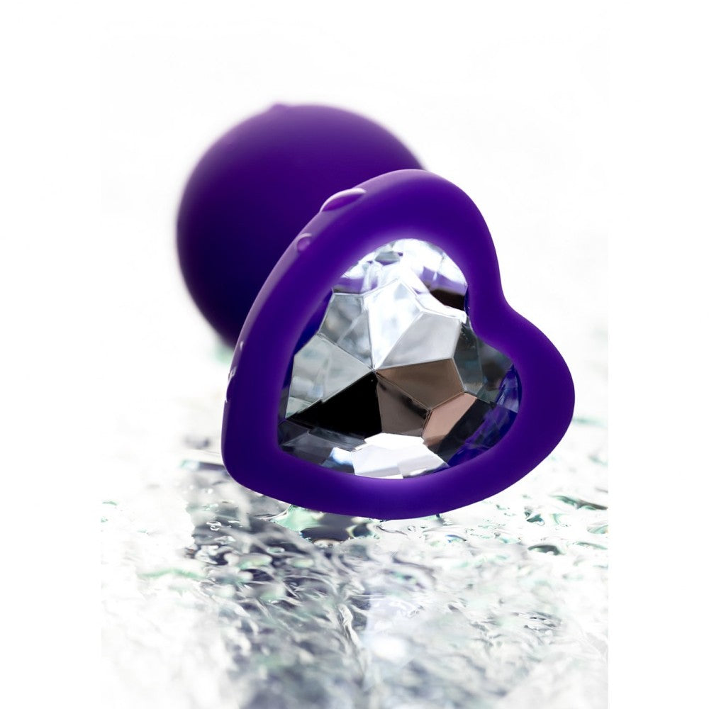 Silicone Anal Dilator with Crystal Heart Diamond Heart Purple S