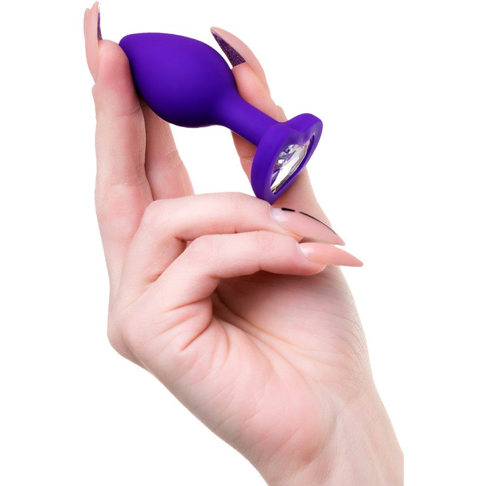 Silicone Anal Dilator with Crystal Heart Diamond Heart Purple S