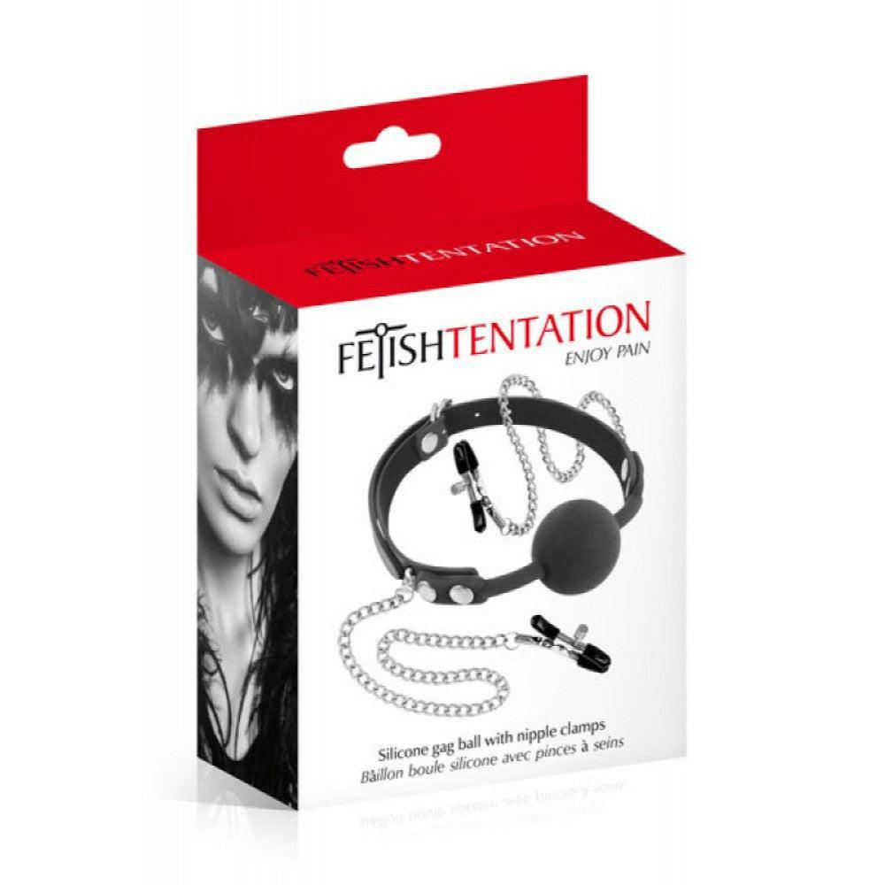 Silicone Ball Gag with Nipple Clamps & Chain