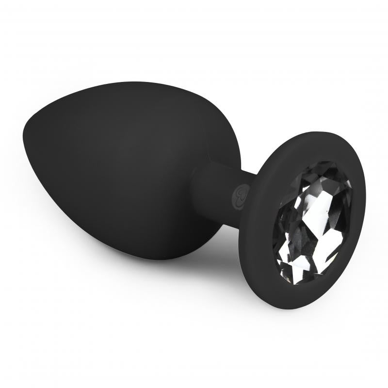 Silicone Butt Plug with Diamond Crystal Black L