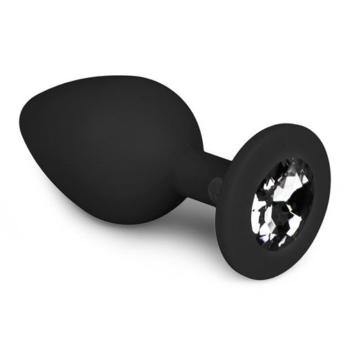 Silicone Butt Plug with Diamond Crystal Black M