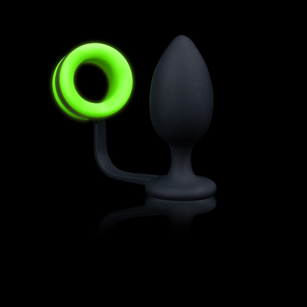 Silicone butt plug with glow in the dark cock ring Ouch!