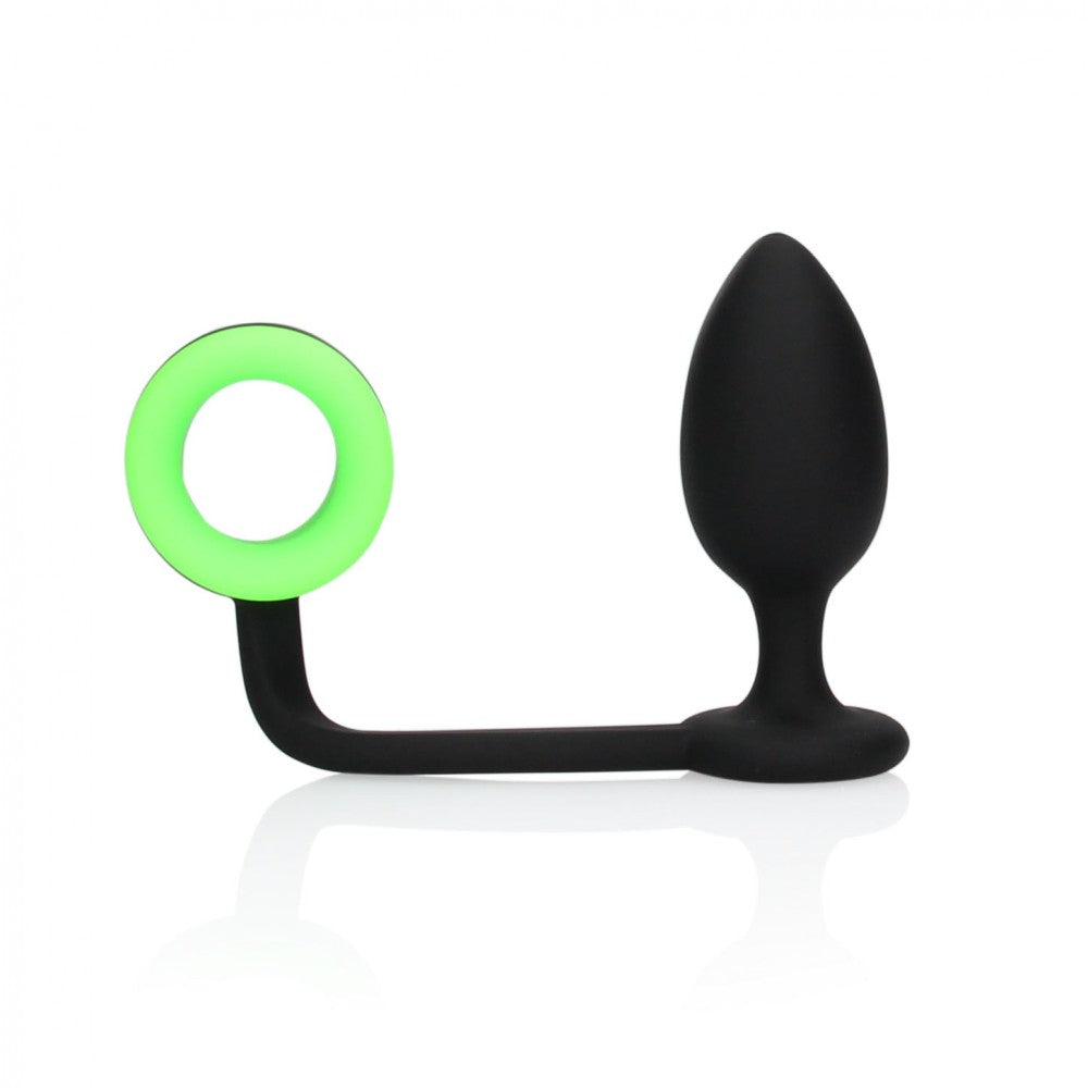 Silicone butt plug with glow in the dark cock ring Ouch!