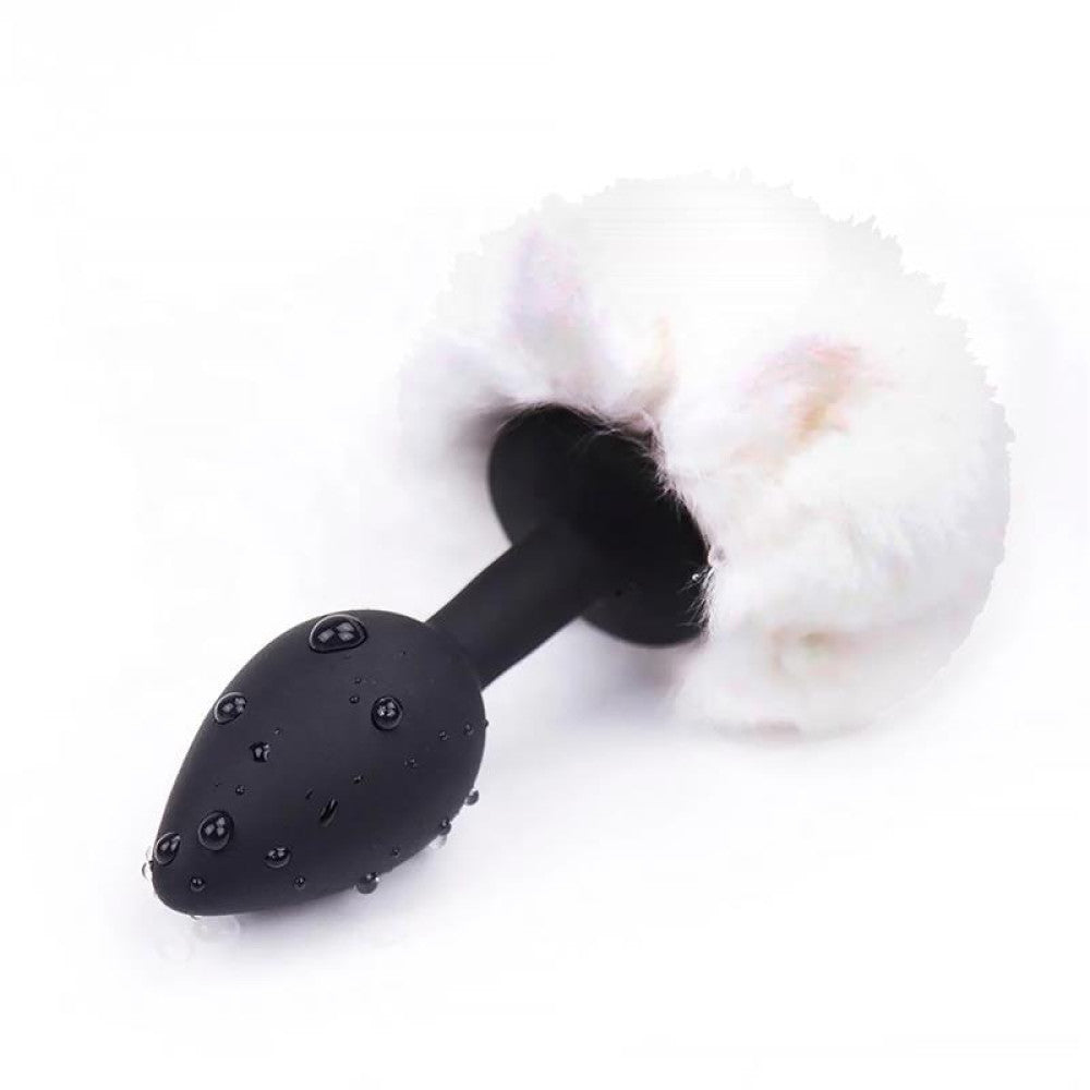 Silicone butt plug with rabbit tail After Dark white