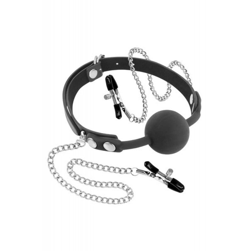 Silicone mouth ball and fetish tentation chain breast clips