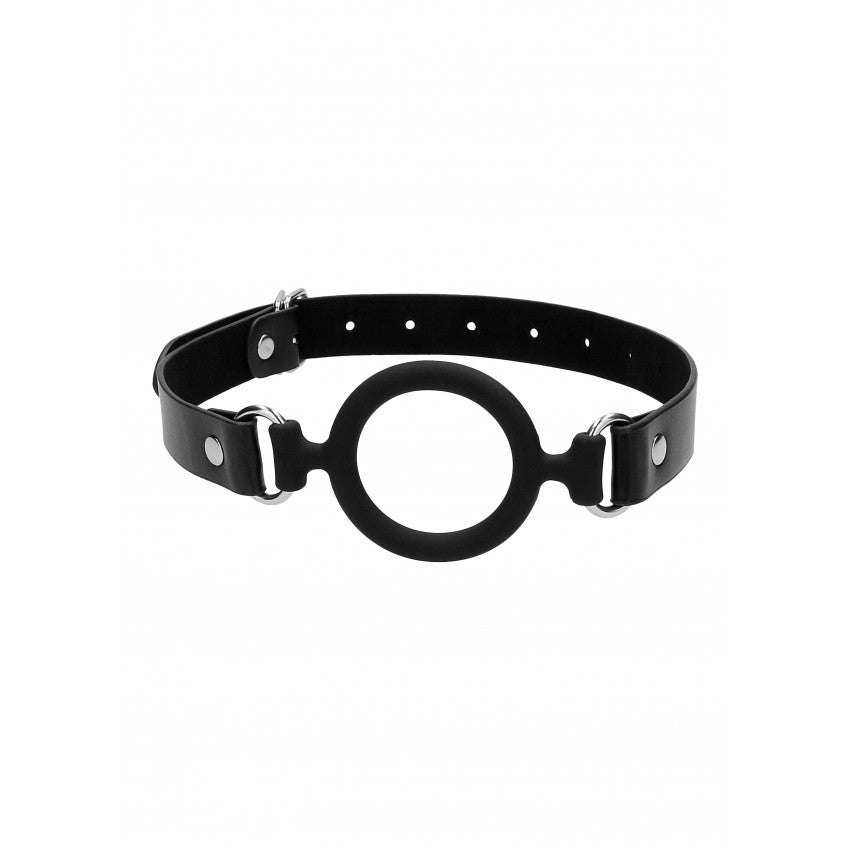 Silicone mouth ring with leather strap Ouch black