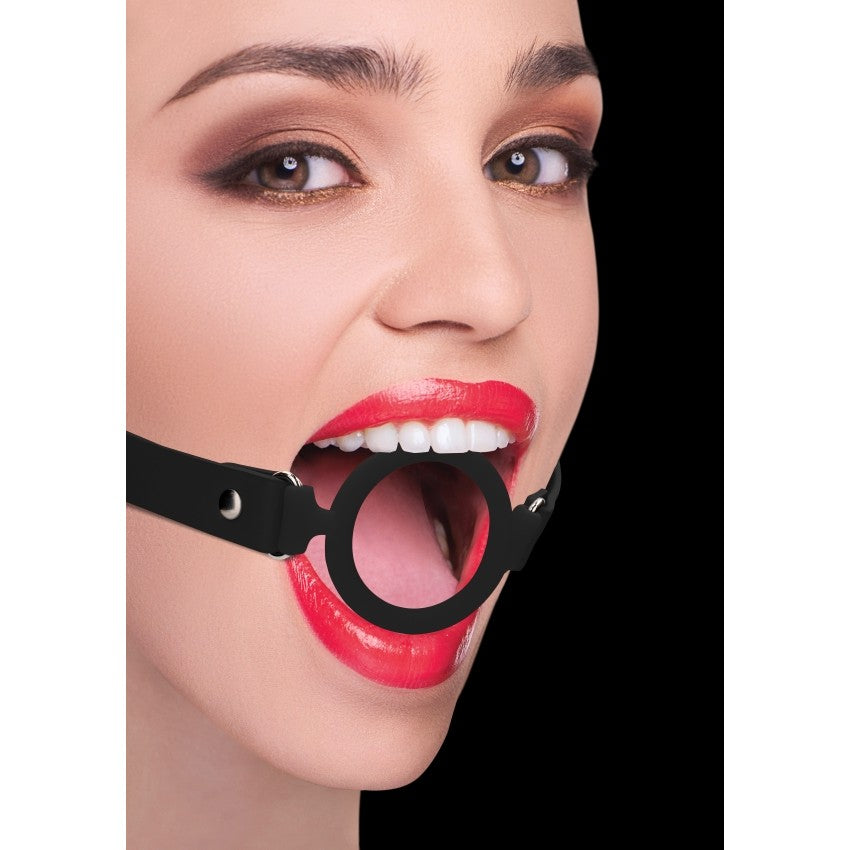 Silicone mouth ring with leather strap Ouch black