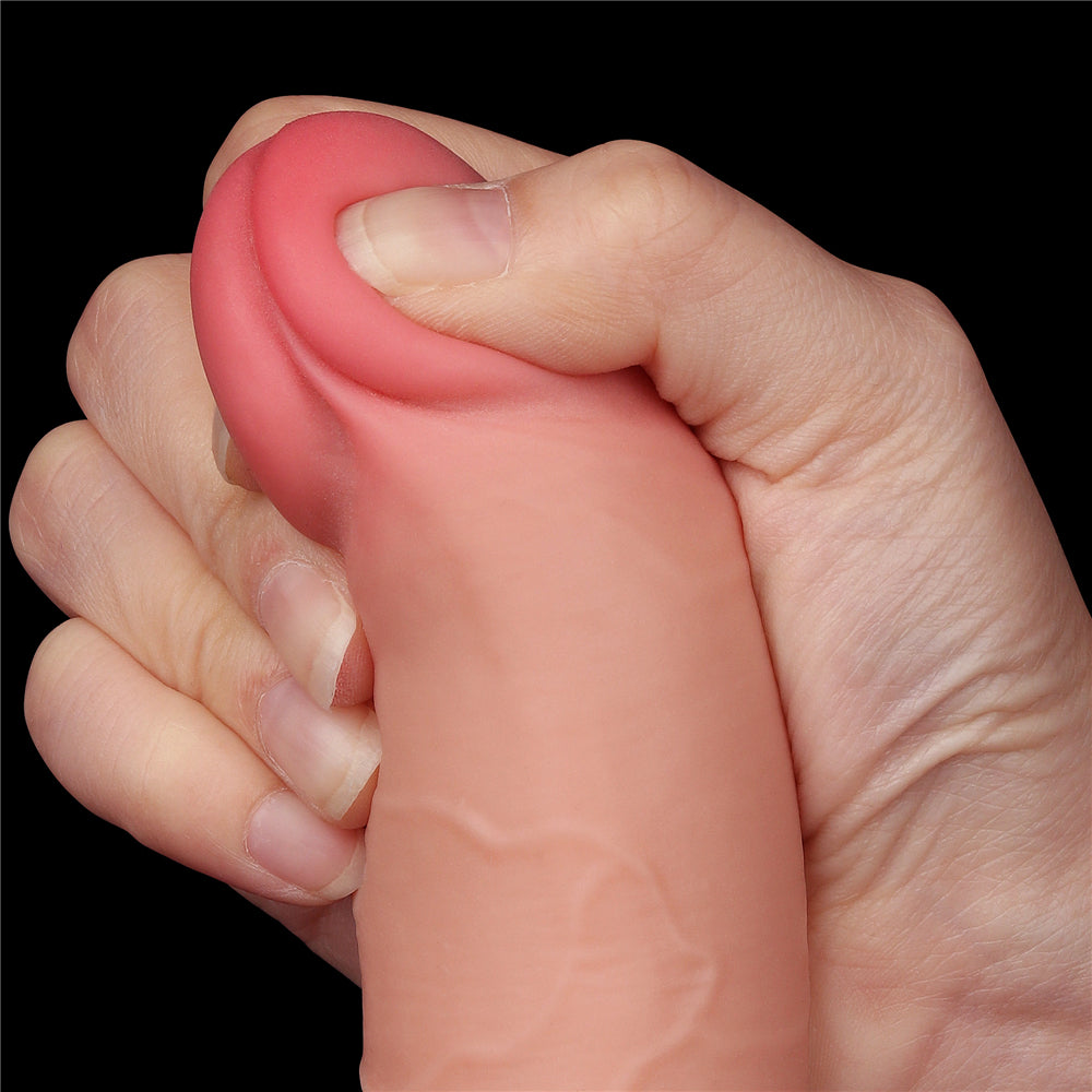 Sliding-Skin Dong Realistic Double Layer Testicle Dildo 7.5"