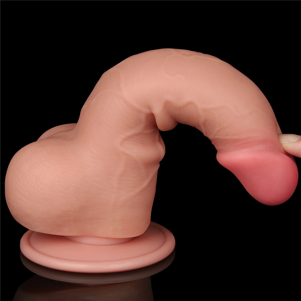 Sliding-Skin Dong Realistic Double Layer Testicle Dildo 7.5"