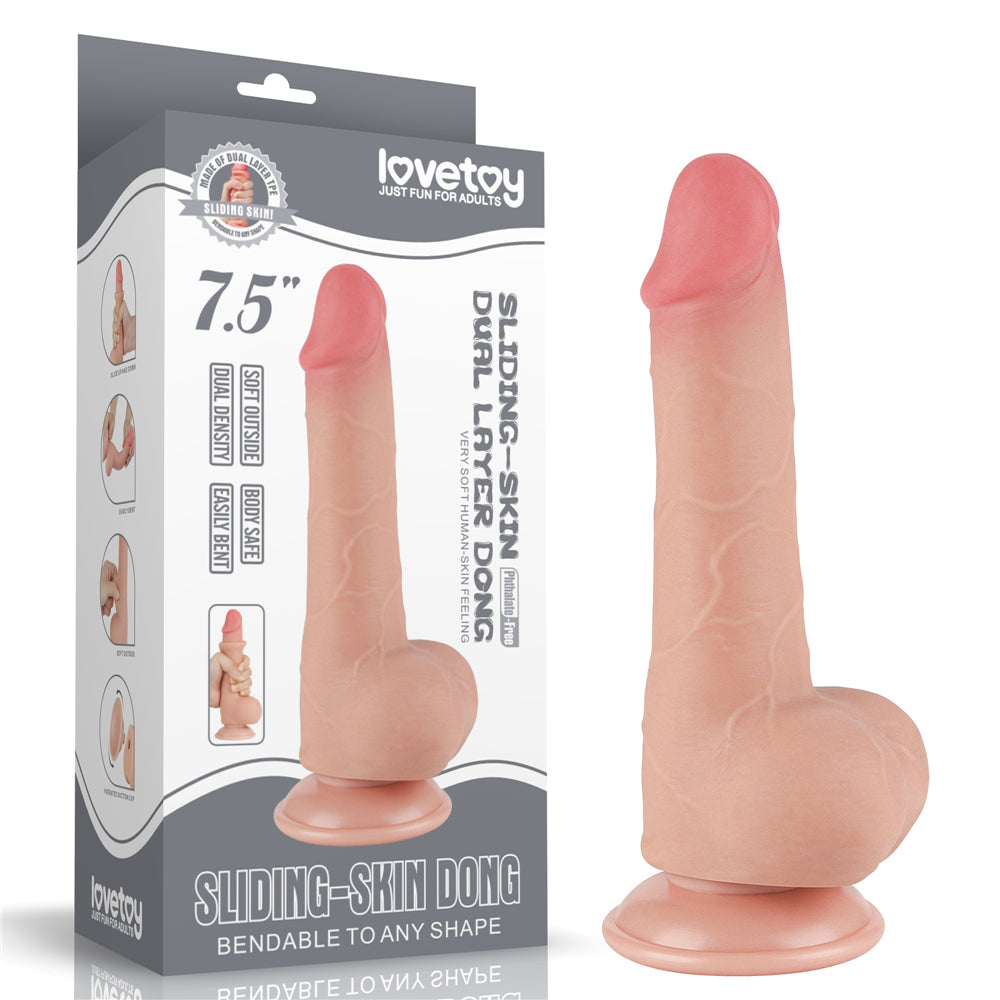 Sliding-Skin Dong Realistic Double Layer Testicle Dildo 7.5"