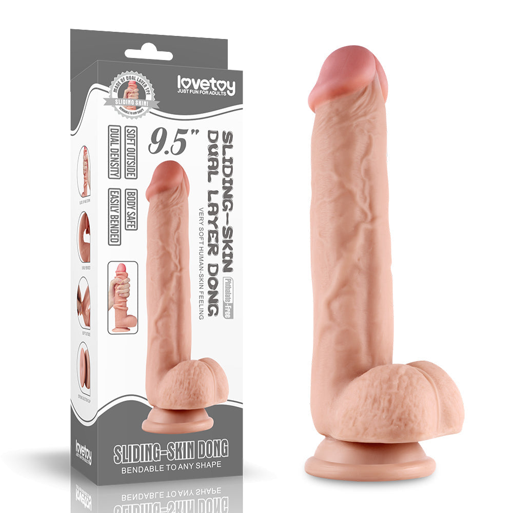 Sliding-skin Dong 9.5" Flexible Realistic Double Layer Cyber Skin Dildo