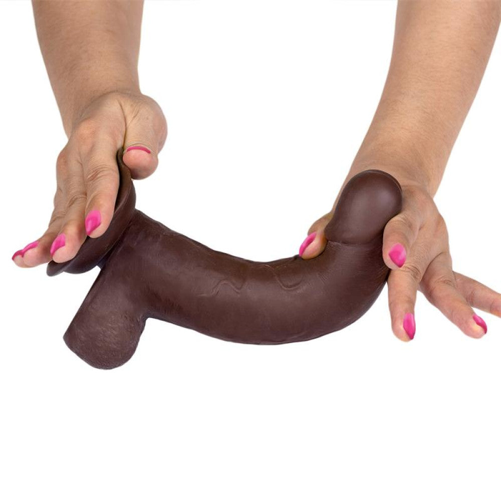 Slidy 8" Dark Brown Double Layer Testicle Dildo