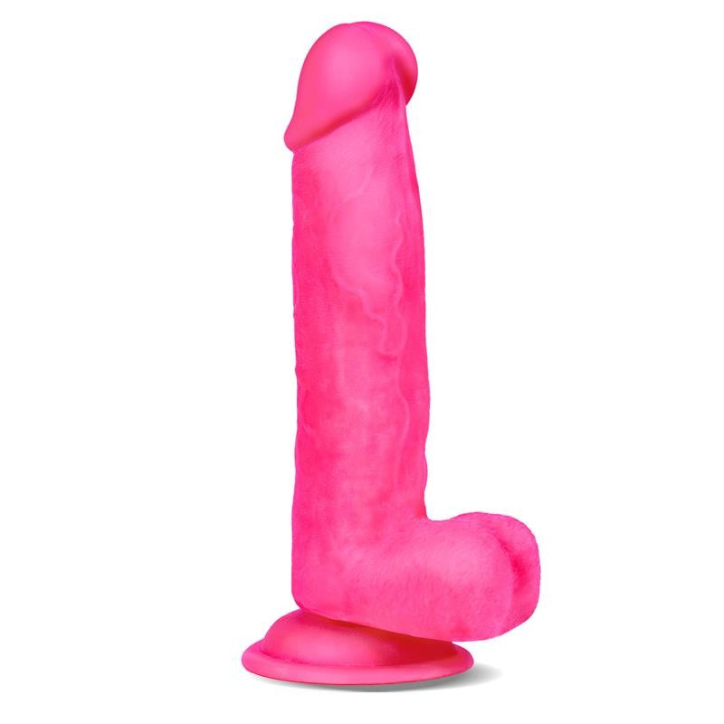 Slidy 8" Pink Realistic Double Layer Testicle Dildo