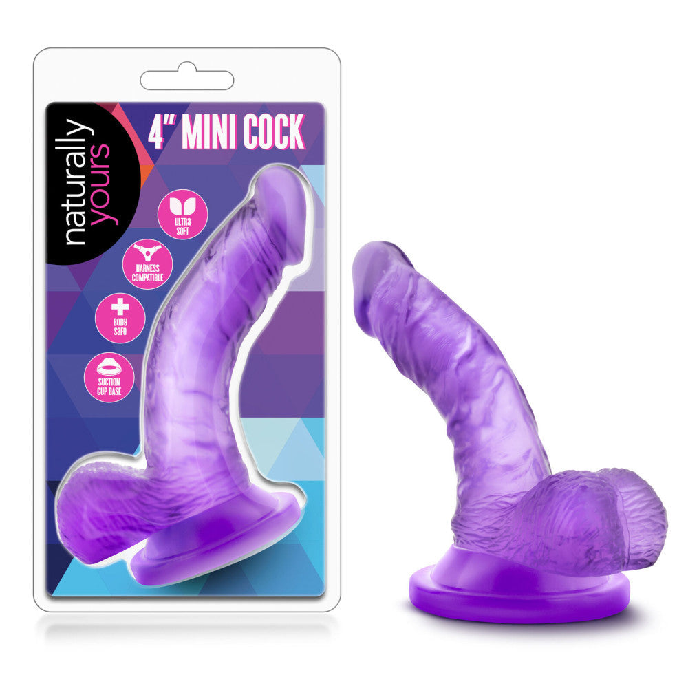 Small dildo with testicles and vacuum base Naturally Yours Mini Cock 4'' purple