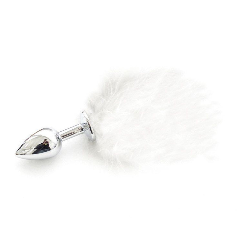 Small metal anal dilator with fluffy white tail T4L