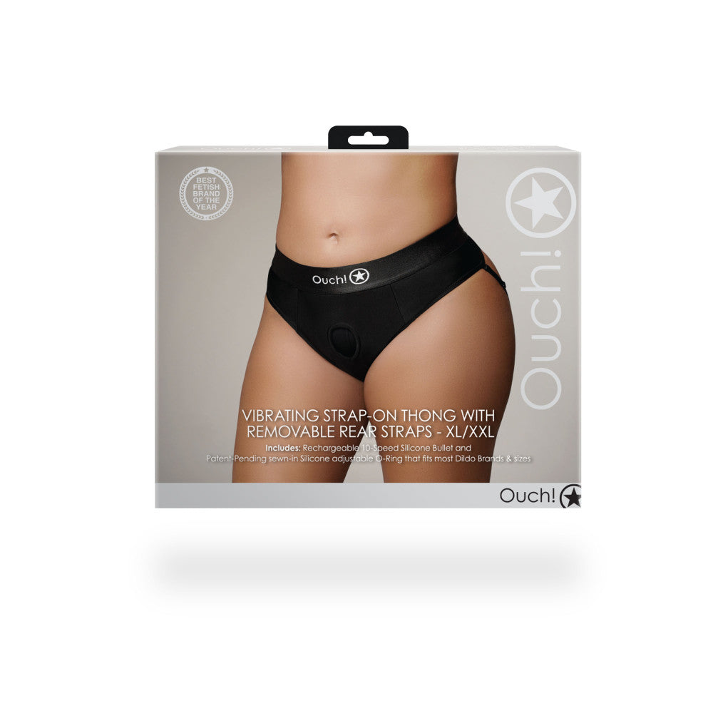 Strap-on Thong with Adjustable O-Ring and Bullet Vibrator Ouch! Black size XL/XXL