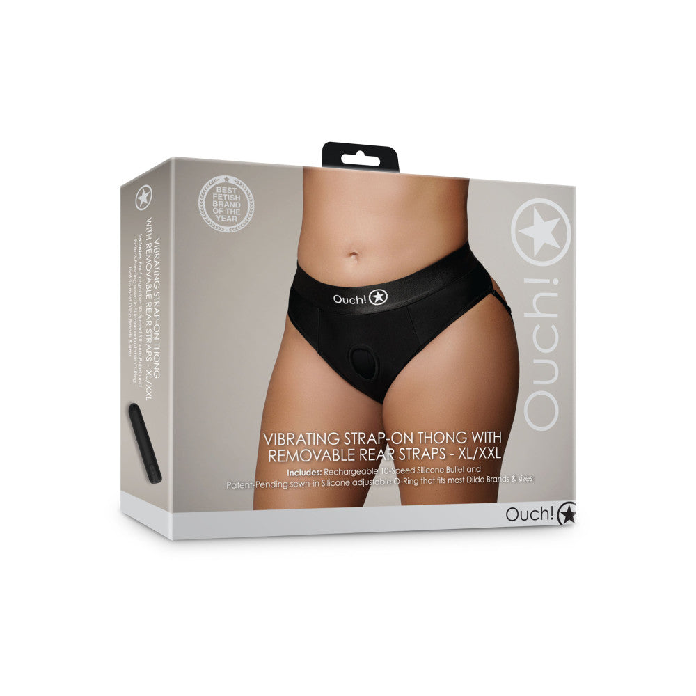 Strap-on Thong with Adjustable O-Ring and Bullet Vibrator Ouch! Black size XL/XXL