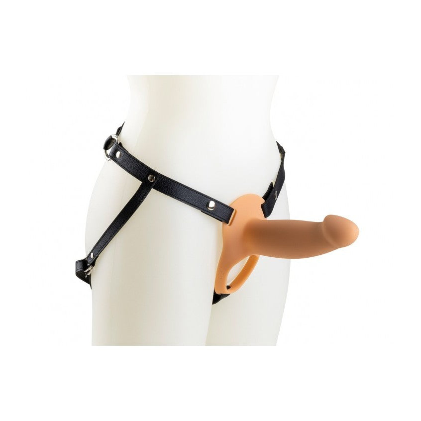 Strap-on belt with hollow vibrating dildo made of silicone Virgite H4