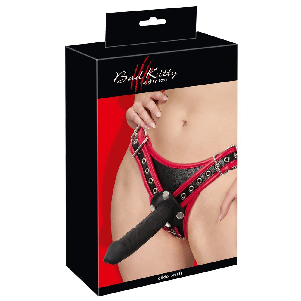 Strap-on belt with three realistic dildos Bad Kitty Dildo Briefs size S/M